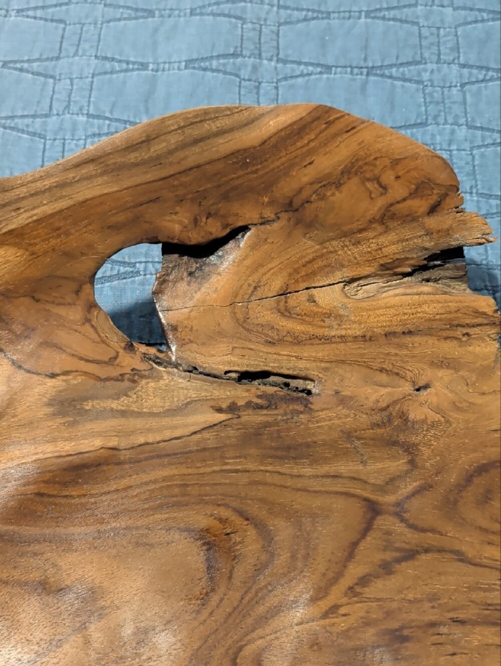 Live Edge Teak Wood Bowl - Warm Honey Brown - Picture 2 of 10